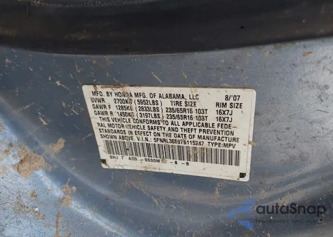 2007 Honda Odyssey Ex-L from USA, damaged, VIN 5FNRL38697B115247